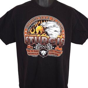 Vintage Sturgis T Shirt Mens Size Large Black Y2K 2003 Black Hills Rally Eagle